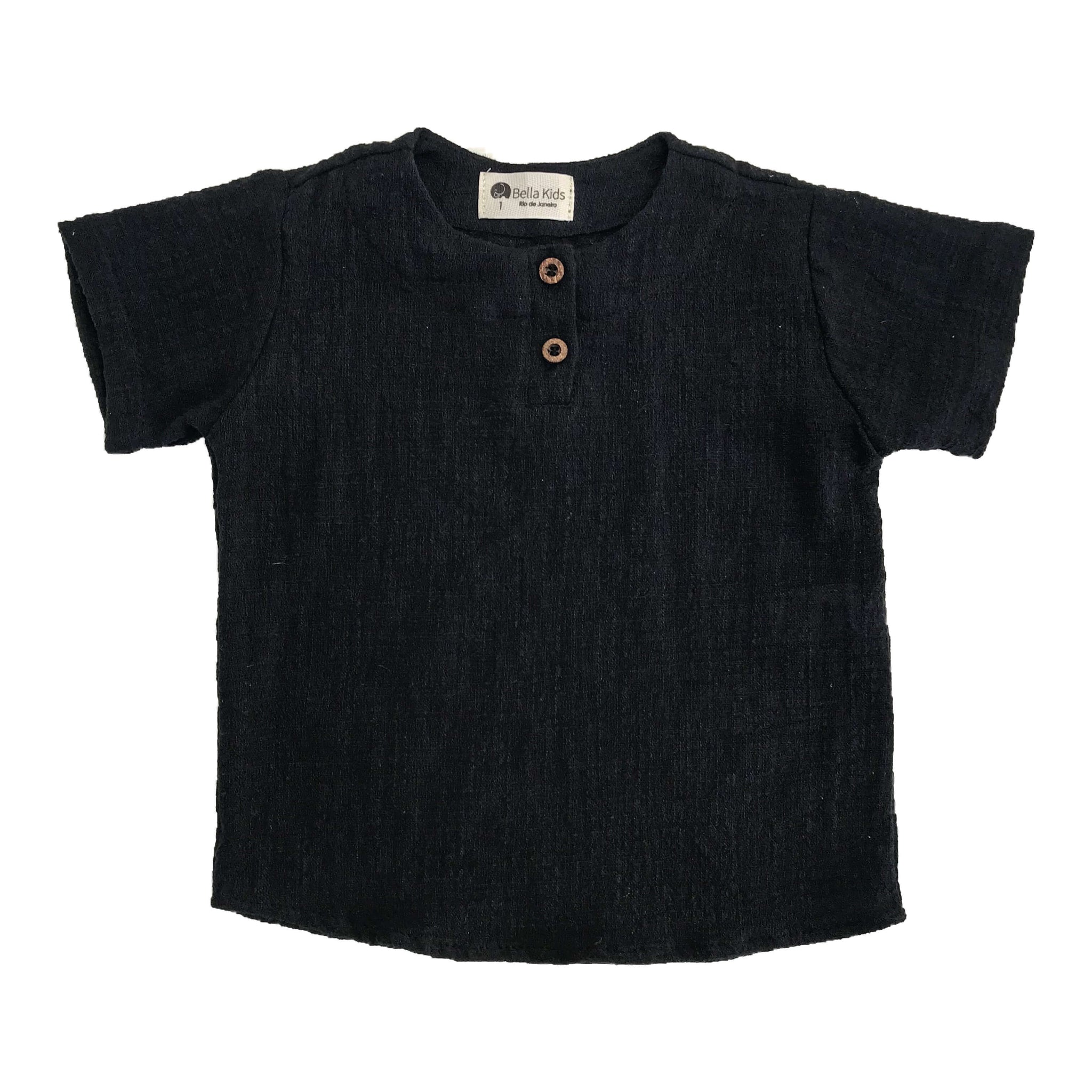 Camisa Bata Trend Preta Unissex para infantil  em crepe de algodão Marca Baby Bella e Bella Kids moda online infantil