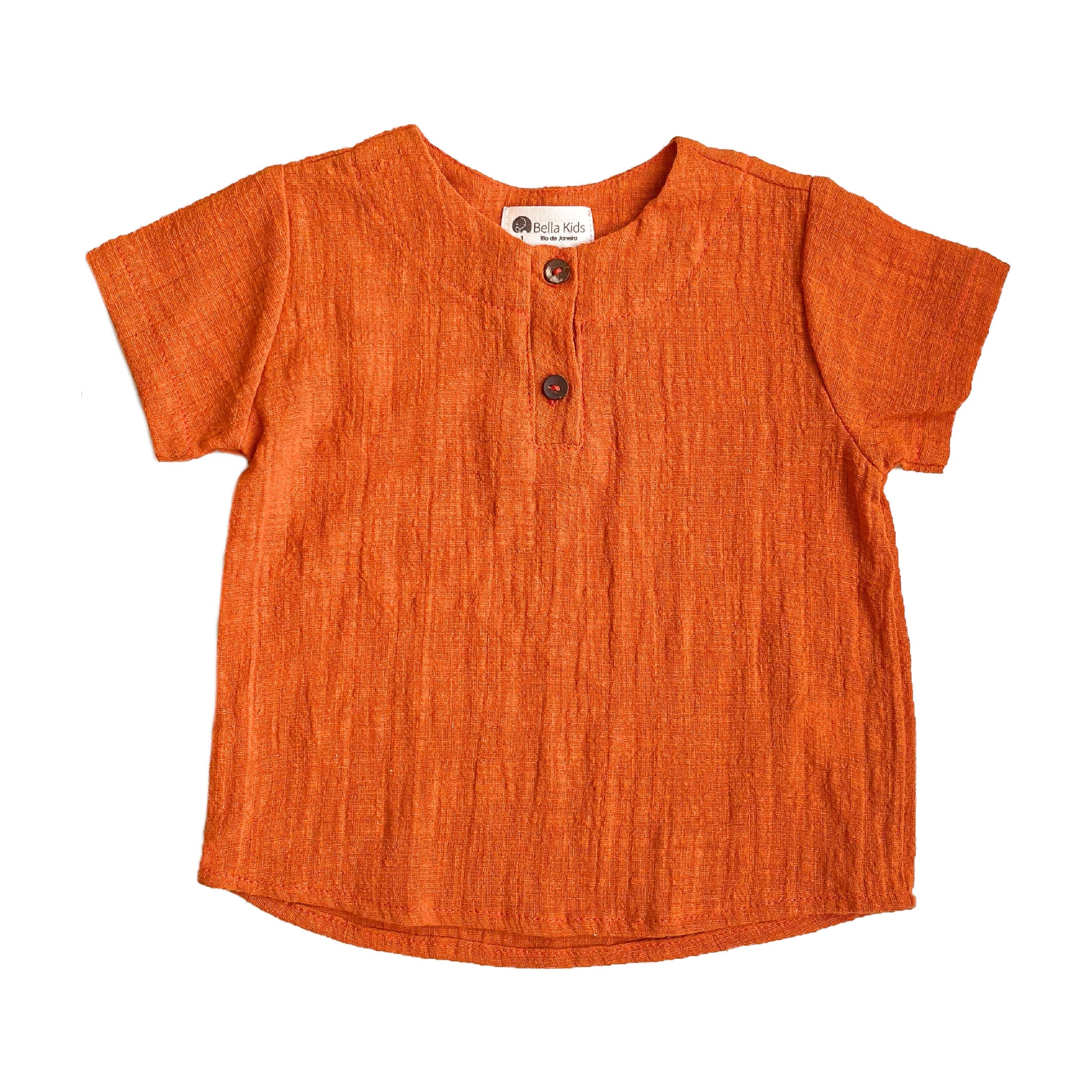 Camisa Bata infantil. Blusa manga curta infantil cor Telha - Laranja. Camisa de manga curta infantil. Camisa de botão para bebê. Bata de bebê Crua. Camisa Telha menina. Camisa de bebê algodão. Camisa de botão infantil laranja. Feito em Rio enviamos para todo o Bras