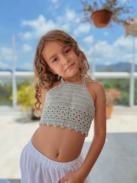 Top Infantil Cropped Crochê Verde