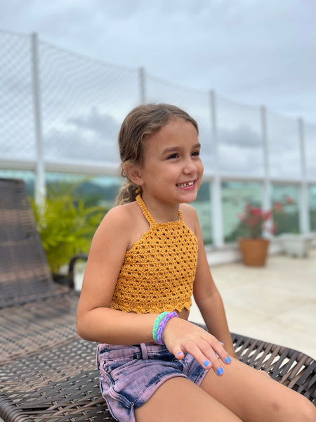 Top Infantil Cropped Crochê Mostarda