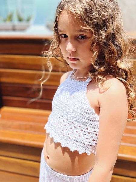 Top Infantil Cropped Crochê Branco